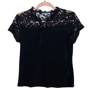 Uncommon Job Black Blouse with Lace Upper